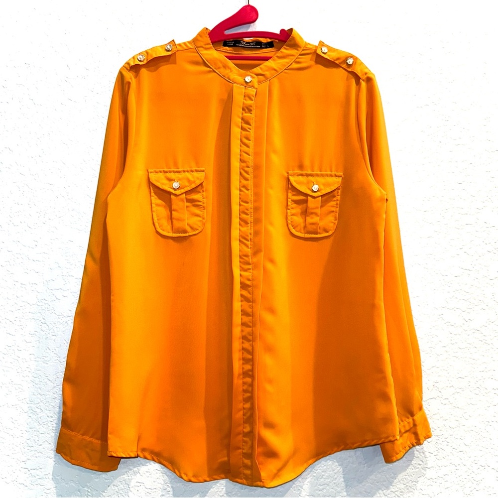 NEW WITOUT TAG Women Slim Fit Long Sleeve Rust Yellow Blouse / Top / Shirt, L